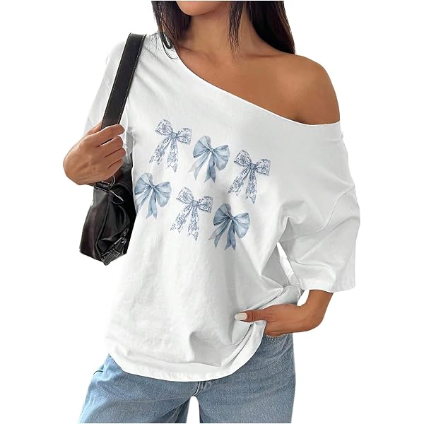 SOLY HUX Women's Off The Shoulder Graphic Tees Oversized Tops